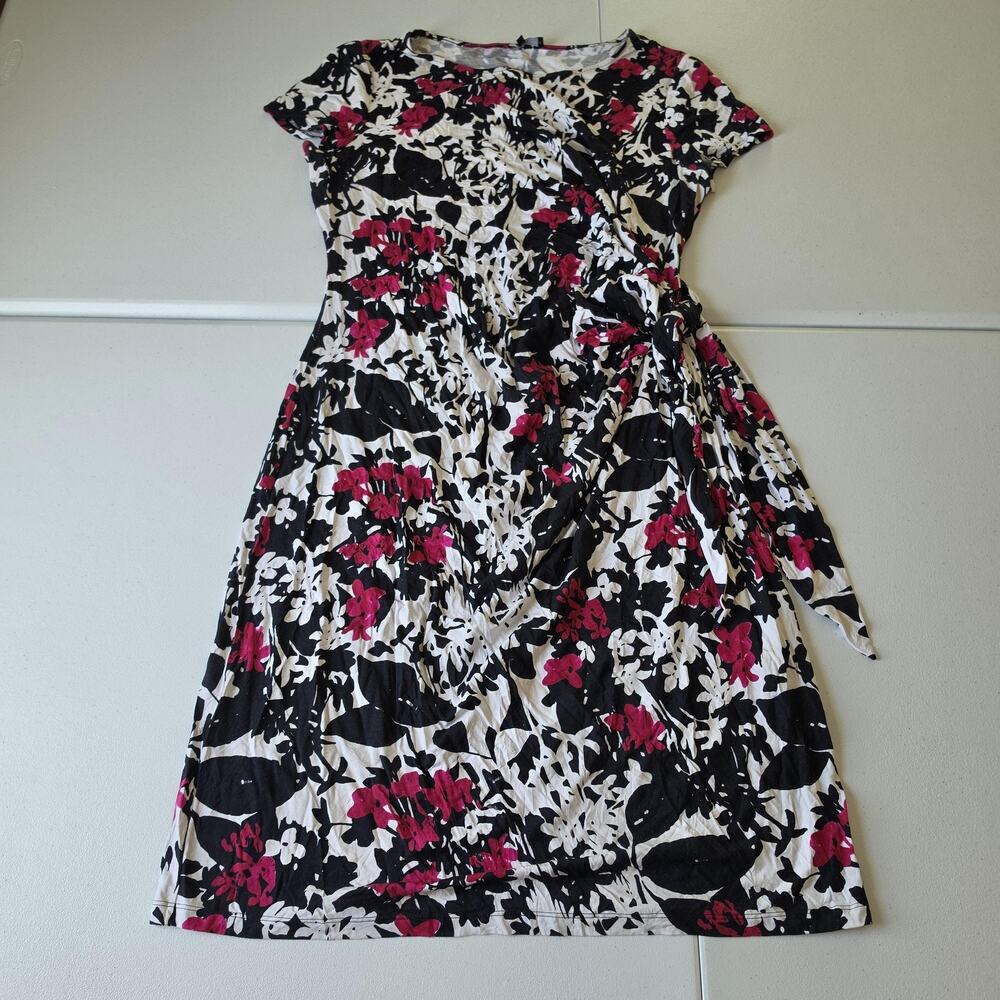 Lafayette 148 New York Dress Womens 18 Multicolor Floral Wrap Jersey Knee Length